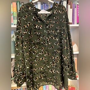 2X Green Leopard Print Button-down Shirt